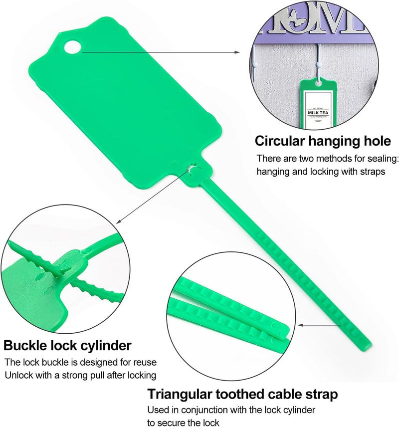 LeadSeals 100pcs Blank Plastic Tags for Labeling Reusable Hanging Tags Ties Key Tag Storage Labels Waterproof Plastic Mark Label Writable Hang Sign with One Marker Pen (Green) - Image 4